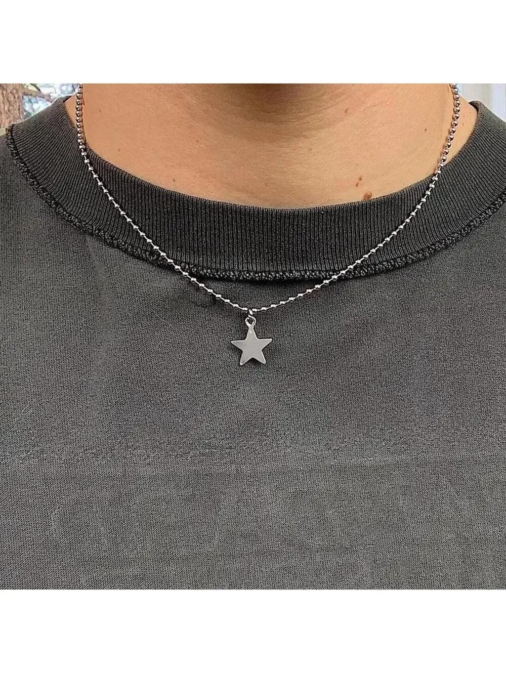 Cyber Steel Star Pendant y2k style choker necklace. Chain is unisex. 17.5